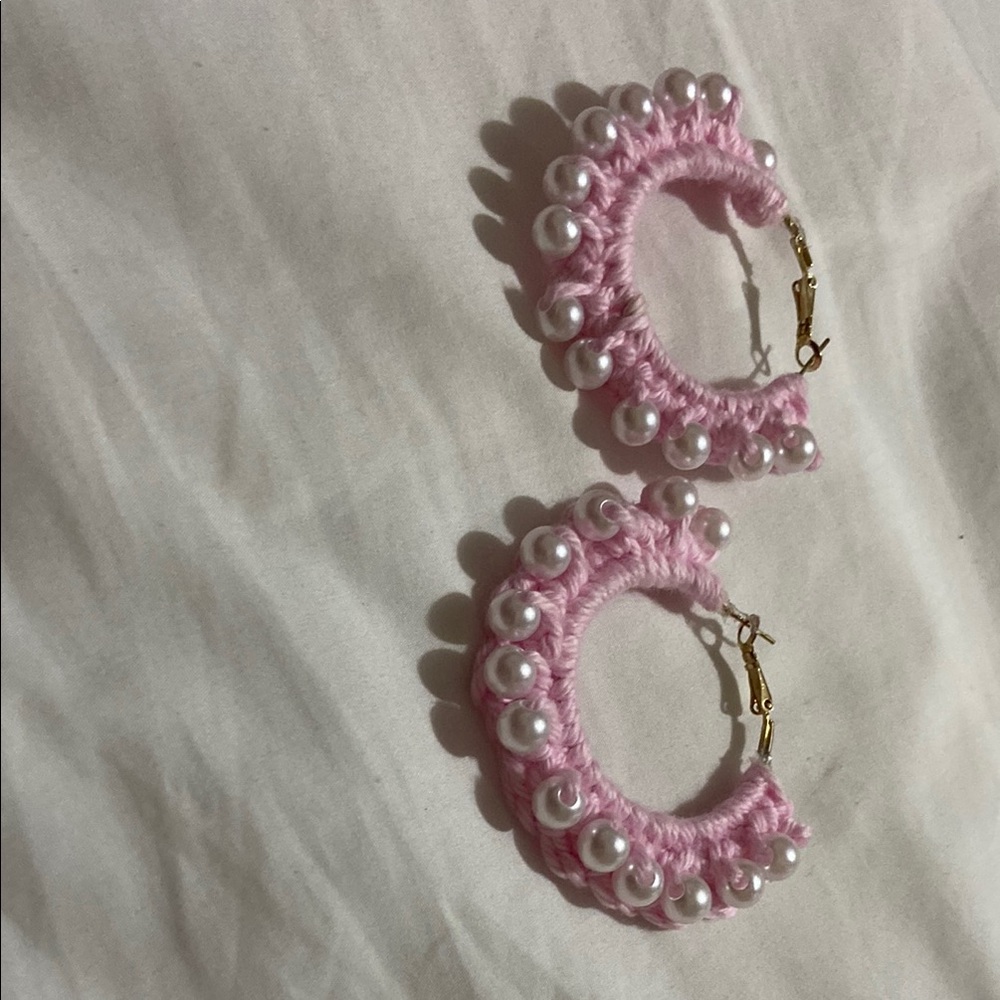 Pink Pearl Hoop Earrings